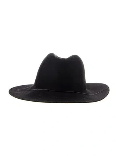Pre-owned Janessa Leone Felt Wool Wide-brimmed Hat In Black