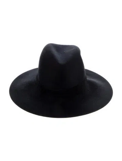Pre-owned Janessa Leone Felted Wool Wide Brim Hat In Black
