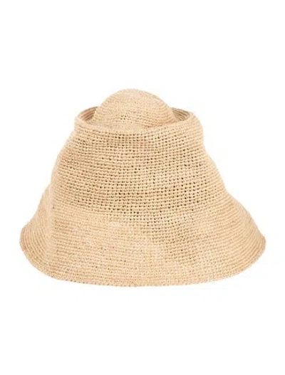 Pre-owned Janessa Leone Floppy Straw Bucket Hat In Neutrals