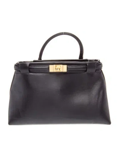 Pre-owned Janessa Leone Leather Top Handle Bag In Black