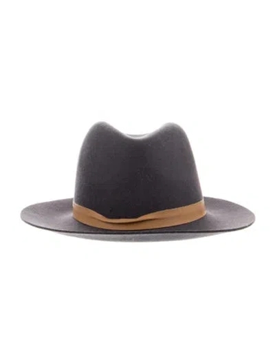 Pre-owned Janessa Leone Leather Trim Fedora In Gray