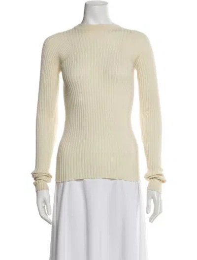 Pre-owned Janessa Leone Merino Wool Crew Neck Sweater In Neutral