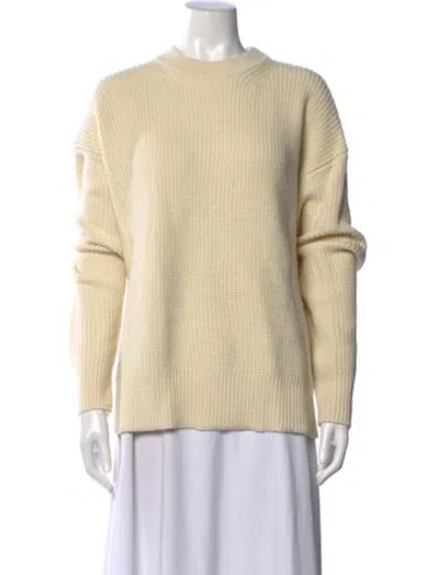 Pre-owned Janessa Leone Merino Wool Crew Neck Sweater In Neutral