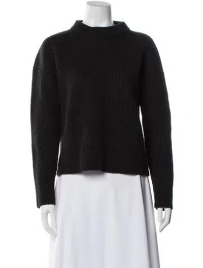 Pre-owned Janessa Leone Merino Wool Mock Neck Sweater In Black