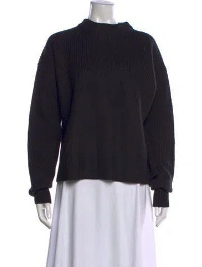 Pre-owned Janessa Leone Merino Wool Mock Neck Sweater In Black