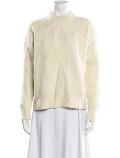 Pre-owned Janessa Leone Merino Wool Mock Neck Sweater In Neutral