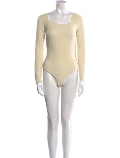 Pre-owned Janessa Leone Merino Wool Square Neckline Bodysuit In Neutral
