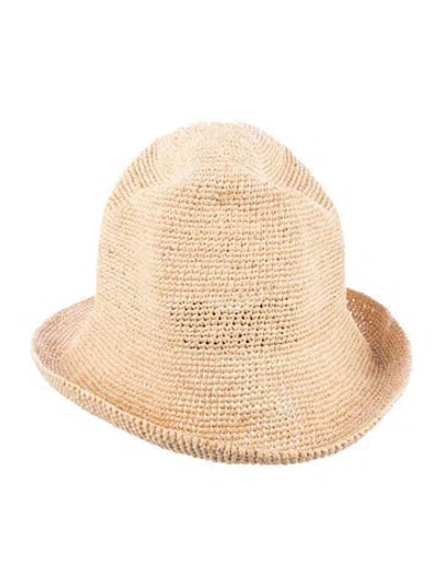 Pre-owned Janessa Leone Neutral Straw Bucket Hat In Neutrals