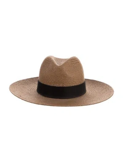 Pre-owned Janessa Leone Neutral Straw Fedora In Neutrals