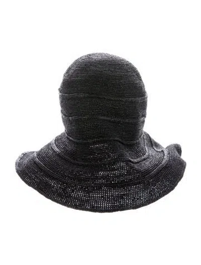 Pre-owned Janessa Leone Raffia Cloche Hat In Black
