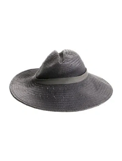 Pre-owned Janessa Leone Raffia Panama Hat In Gray