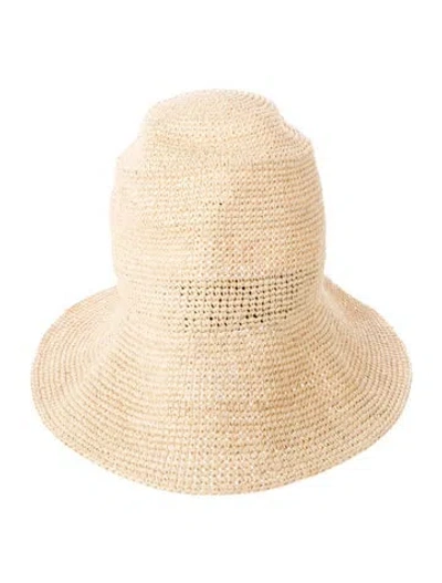 Pre-owned Janessa Leone Raffia Straw Bucket Hat In Neutrals