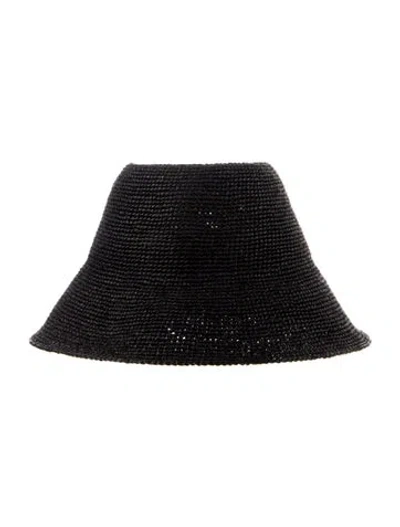 Pre-owned Janessa Leone Raffia Straw Hat W/tags In Black