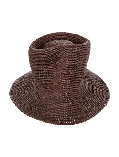 Pre-owned Janessa Leone Raffia Straw Sun Hat In Brown