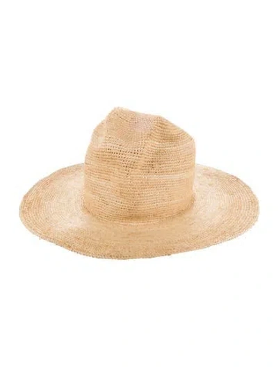 Pre-owned Janessa Leone Raffia Straw Wide Brim Hat In Neutrals