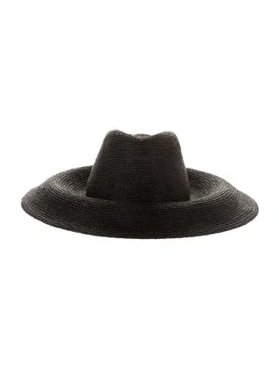 Pre-owned Janessa Leone Raffia Sun Hat In Black