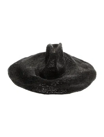 Pre-owned Janessa Leone Raffia Sun Hat In Black
