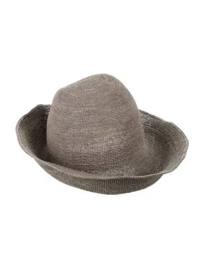 Pre-owned Janessa Leone Raffia Sun Hat In Gray
