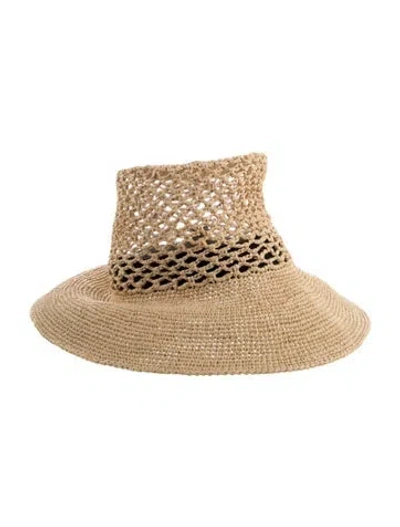 Pre-owned Janessa Leone Raffia Sun Hat In Neutral