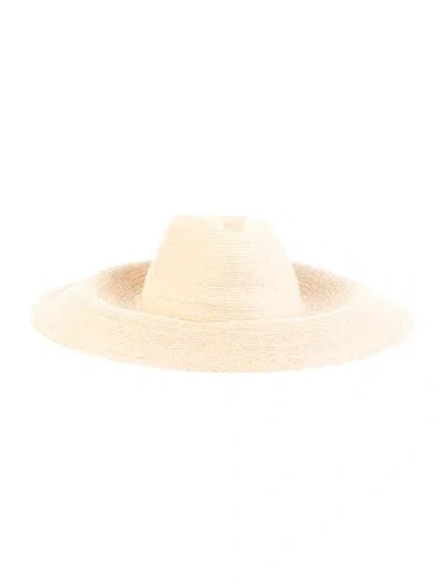 Pre-owned Janessa Leone Raffia Wide Brim Hat In Neutral
