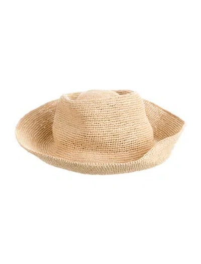 Pre-owned Janessa Leone Raffia Woven Fedora Hat In Neutrals