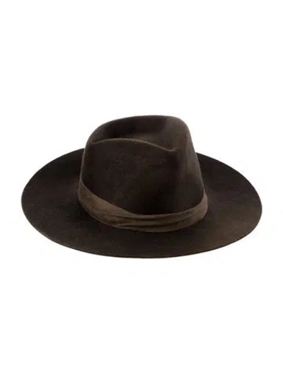 Pre-owned Janessa Leone Ribbon Accent Wool Panama Hat In Brown