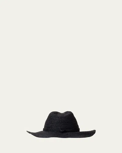 Janessa Leone Sacha Raffia Fedora In Navy