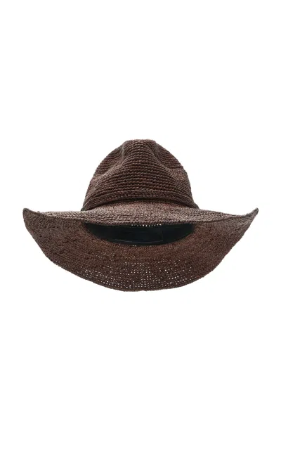 Janessa Leone Sacha Western Straw Fedora In Brown