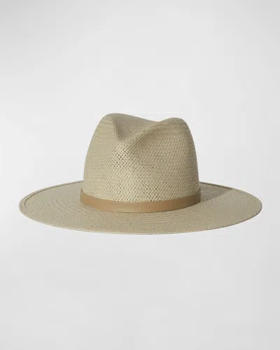 Janessa Leone Simone Packable Straw Fedora Hat In Gray
