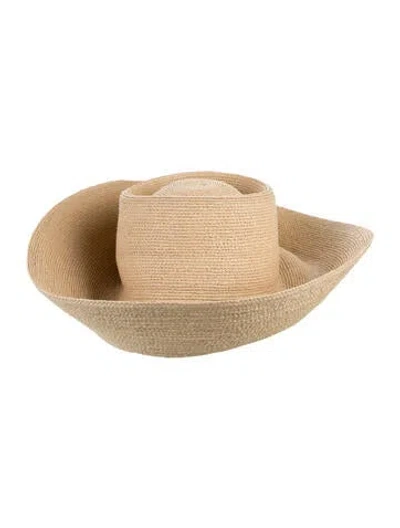 Pre-owned Janessa Leone Solid Raffia Baja Hat In Neutrals
