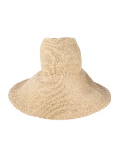 Pre-owned Janessa Leone Solid Raffia Summer Hat In Neutrals