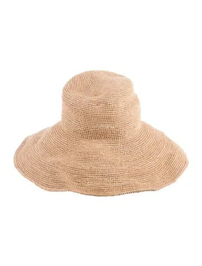 Pre-owned Janessa Leone Solid Raffia Summer Hat In Neutrals