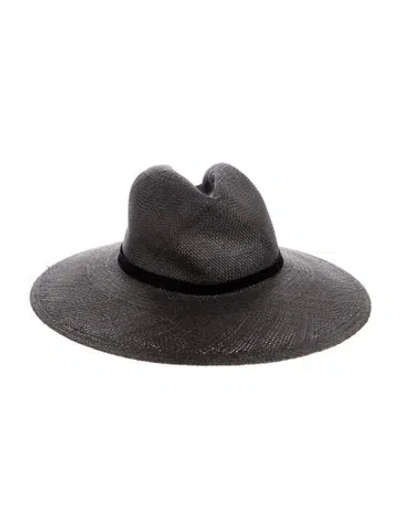 Pre-owned Janessa Leone Solid Straw Fedora In Grey