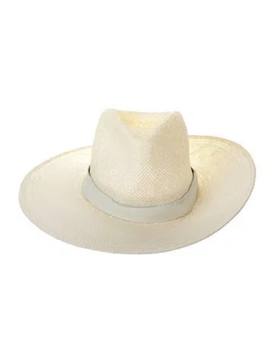 Pre-owned Janessa Leone Solid Straw Hat In Neutral