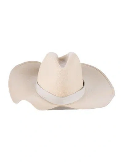 Pre-owned Janessa Leone Solid Straw Hat In Neutral