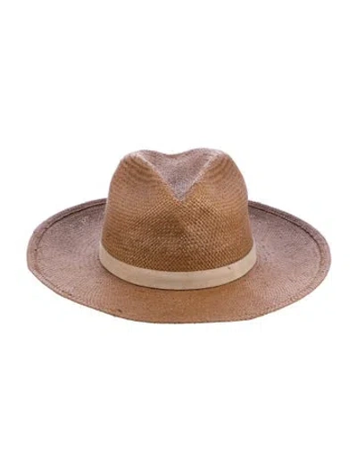 Pre-owned Janessa Leone Solid Straw Panama Hat In Brown