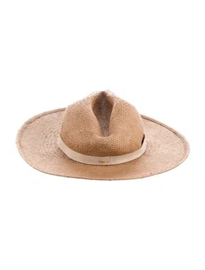 Pre-owned Janessa Leone Solid Straw Panama Hat In Neutrals