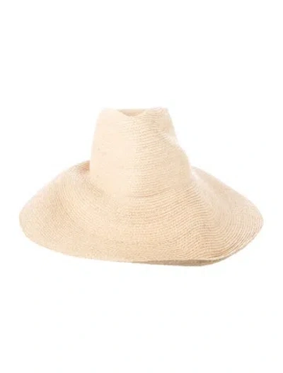 Pre-owned Janessa Leone Solid Straw Summer Hat In Neutral