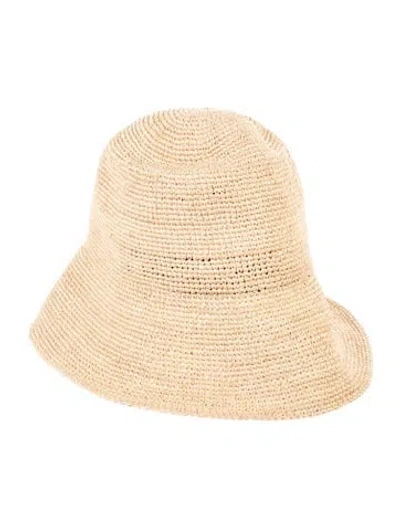 Pre-owned Janessa Leone Solid Straw Sun Hat In Neutral