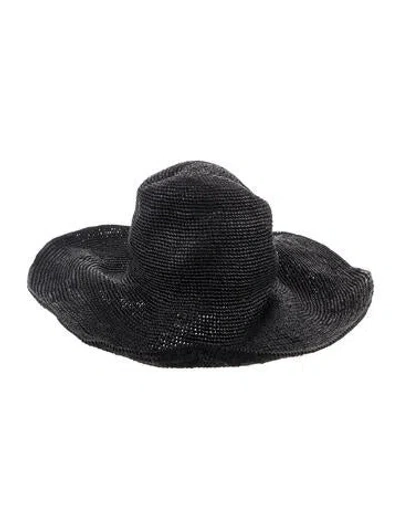 Pre-owned Janessa Leone Solid Wide Brim Su Hat In Black