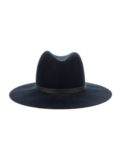 Pre-owned Janessa Leone Solid Wool Fedora Hat In Blue