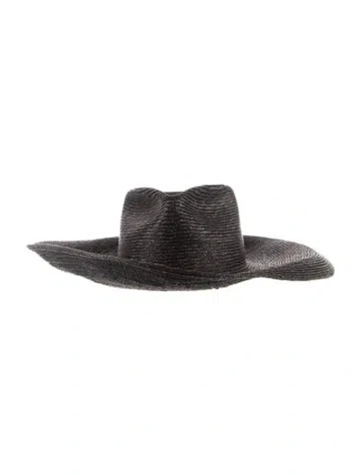 Pre-owned Janessa Leone Straw Beach Hat In Black