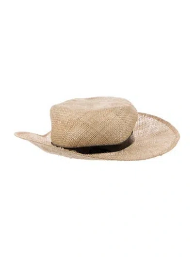 Pre-owned Janessa Leone Straw Beach Hat In Neutral