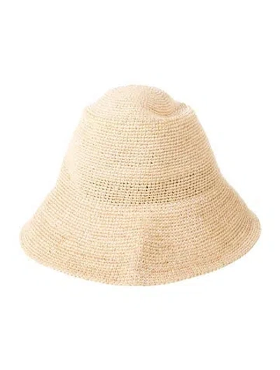 Pre-owned Janessa Leone Straw Beach Hat In Neutral