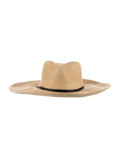 Pre-owned Janessa Leone Straw Beach Hat In Neutrals