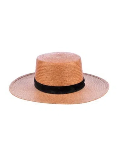 Pre-owned Janessa Leone Straw Boater Hat In Brown