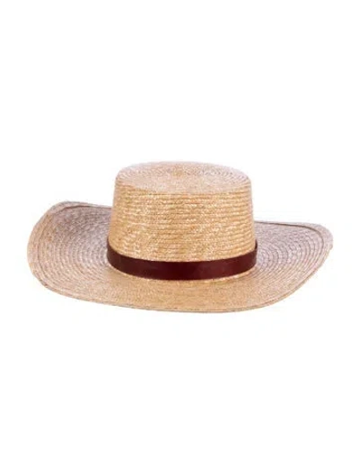 Pre-owned Janessa Leone Straw Boater Hat In Neutral