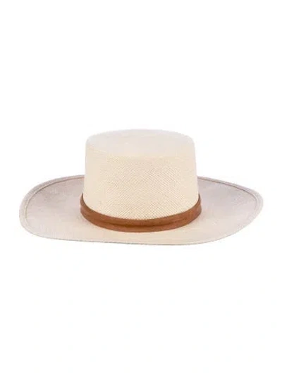 Pre-owned Janessa Leone Straw Boater Hat In Neutral