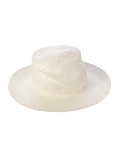 Pre-owned Janessa Leone Straw Boater Hat In Neutral