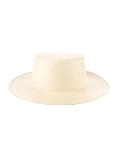 Pre-owned Janessa Leone Straw Boater Hat In Neutrals